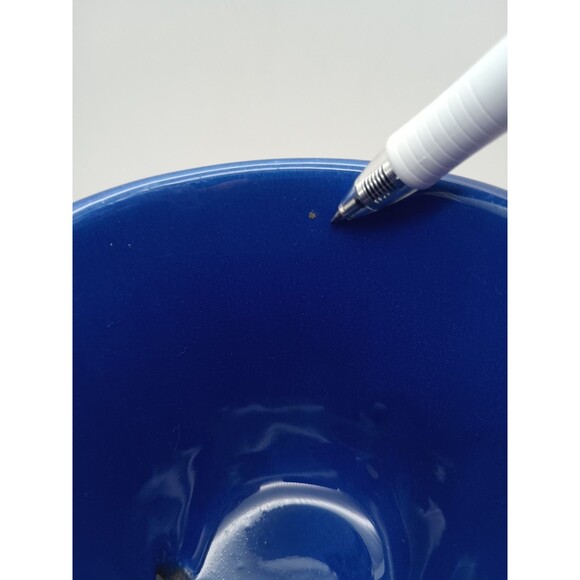 Vtg Shawnee Planter With Saucer Cobalt Blue Fishscale 3.5" - Picture 4 of 6